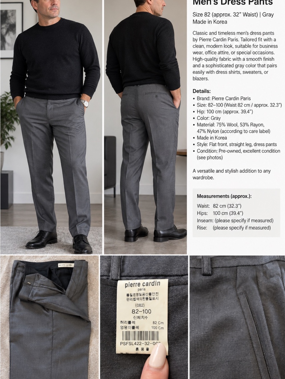 Pierre Cardin Gray Men's Tailored Dress Pants